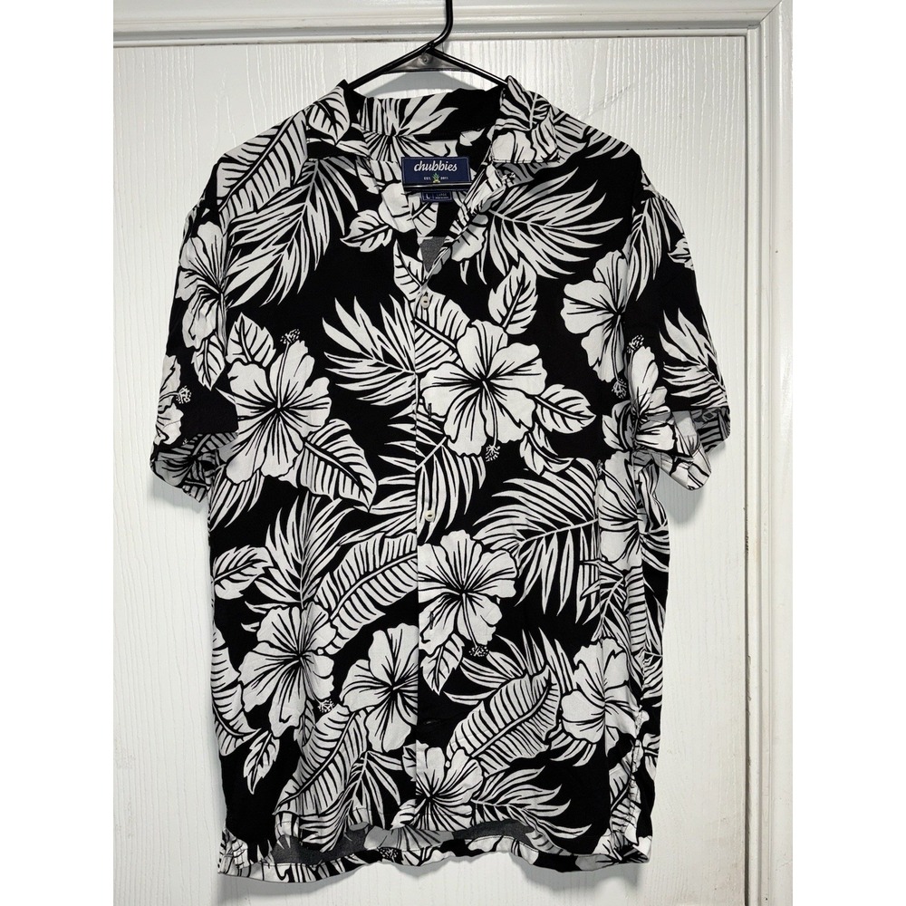 Chubbies Button Down Shirt Short Sleeve Black‎ White Floral Men's Size Large